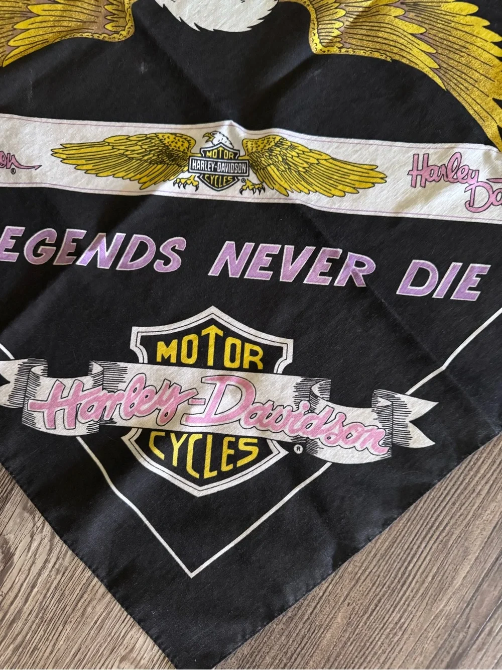 Harley-Davidson Vintage  Black Bandana with Yellow Eagle and Pink Script